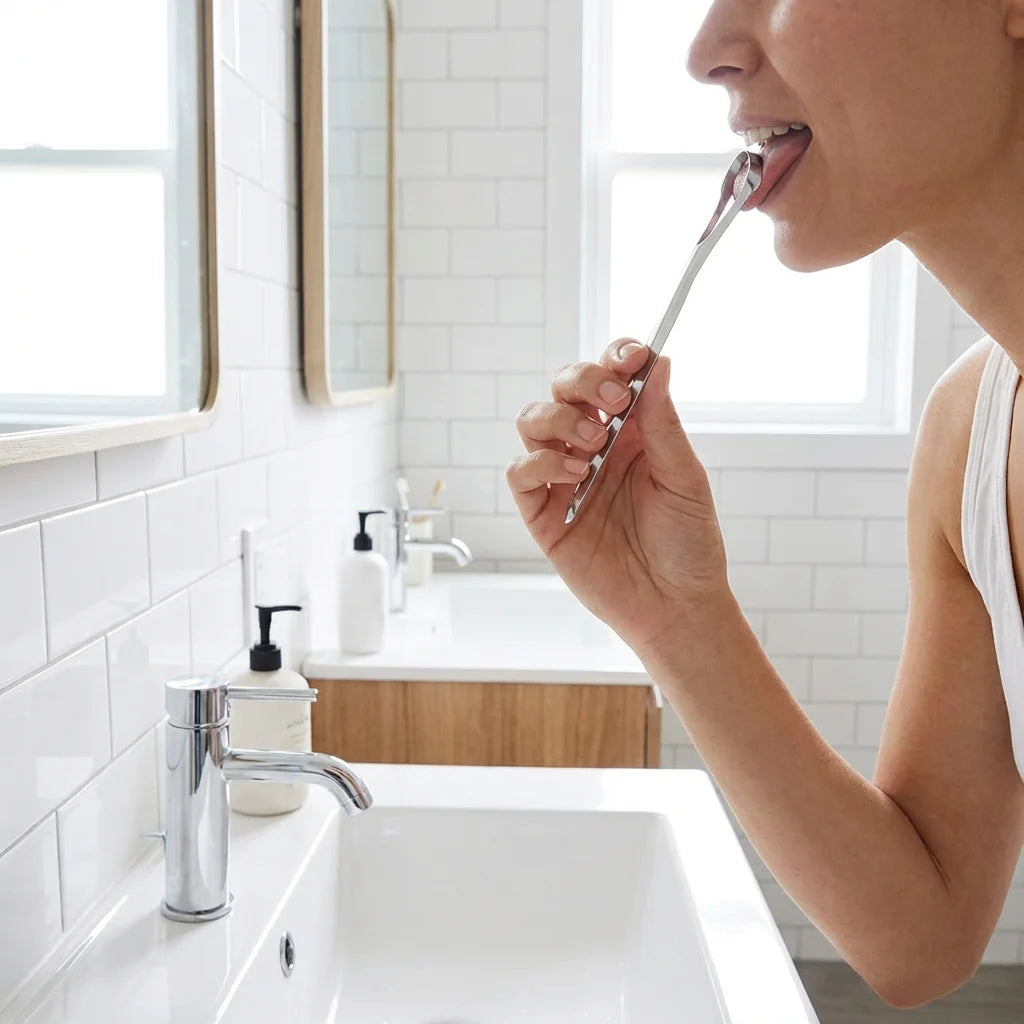 Fights Bad Breath Tongue Cleaner, Stainless Steel Scraper, Removes Bacteria & Coating, for Fresh Breath Daily