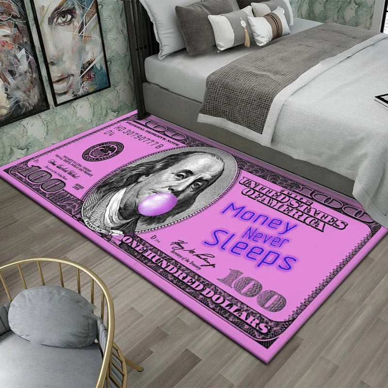Colorful Creative Dollar Money Print Carpet Mat Rug Large Area Bedroom Entryway Non-Slip Stain Resistant Home Decoration
