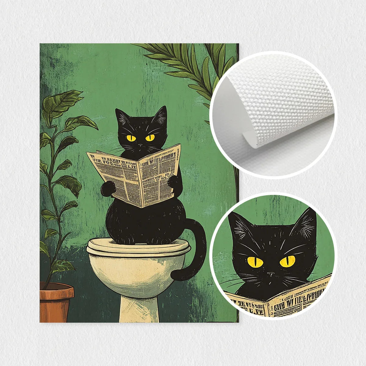 Funny Bathroom Black Cat Canvas Poster Retro Animal Toilet Wall Art Prints for Modern Living Room Bedroom Bathroom Home Decor