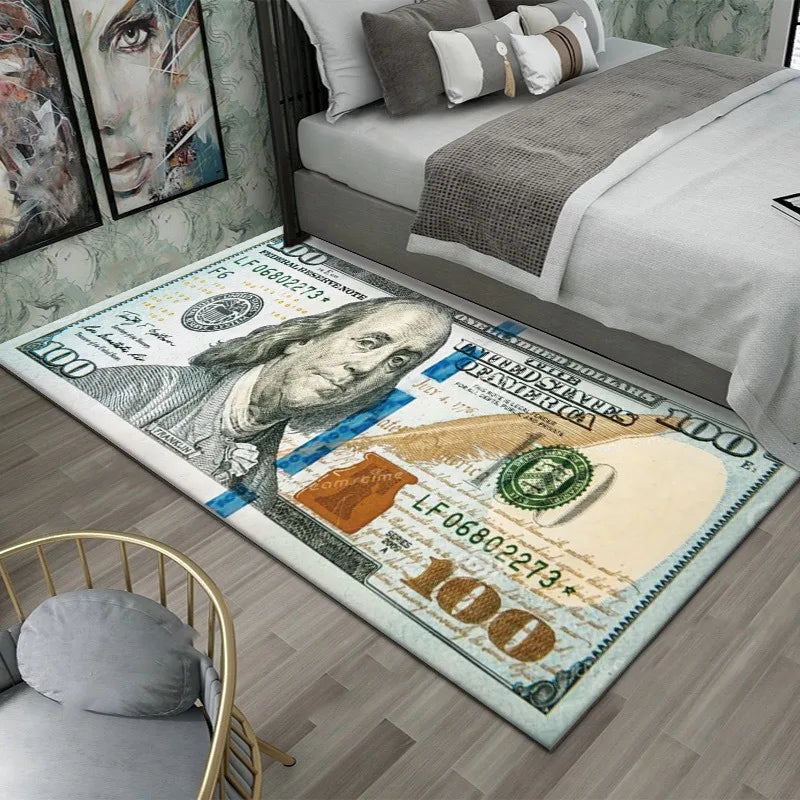 Colorful Creative Dollar Money Print Carpet Mat Rug Large Area Bedroom Entryway Non-Slip Stain Resistant Home Decoration