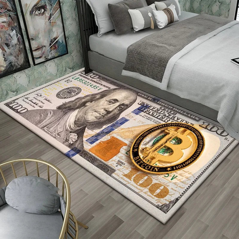 Colorful Creative Dollar Money Print Carpet Mat Rug Large Area Bedroom Entryway Non-Slip Stain Resistant Home Decoration