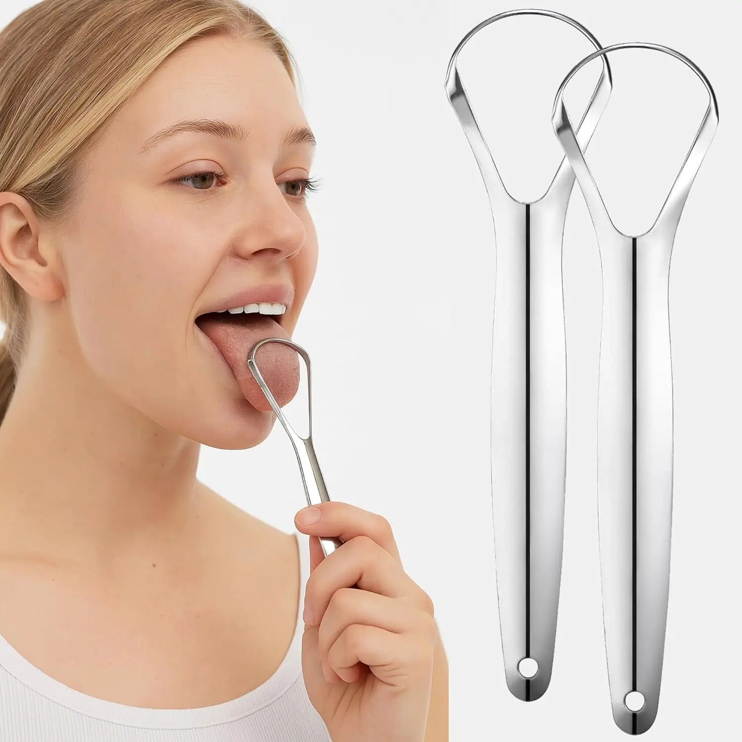 Fights Bad Breath Tongue Cleaner, Stainless Steel Scraper, Removes Bacteria & Coating, for Fresh Breath Daily