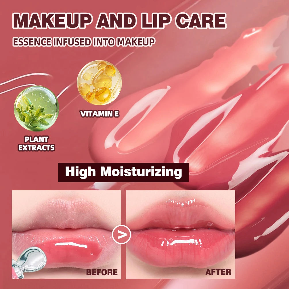 QIBEST Mirror Pearl Watery Crystal Jelly Lipgloss Lasting Moisturizing Lipstick Shine Glitter Lip Glaze Non Stick Cup Lip Makeup