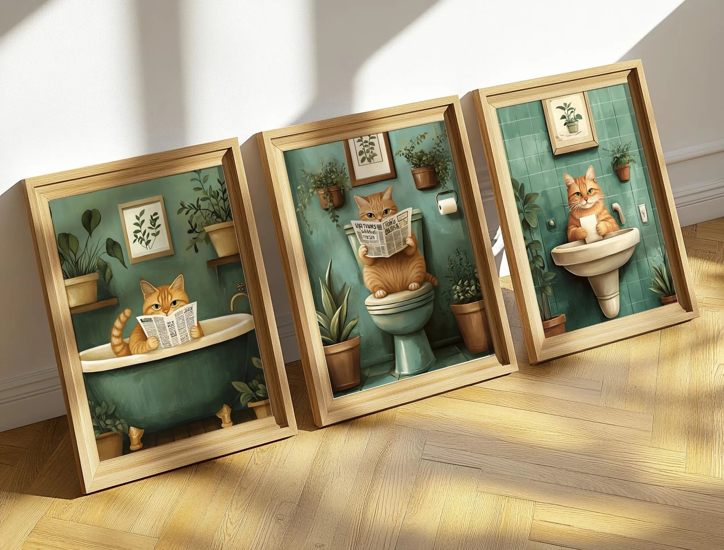 Funny Bathroom Black Cat Canvas Poster Retro Animal Toilet Wall Art Prints for Modern Living Room Bedroom Bathroom Home Decor