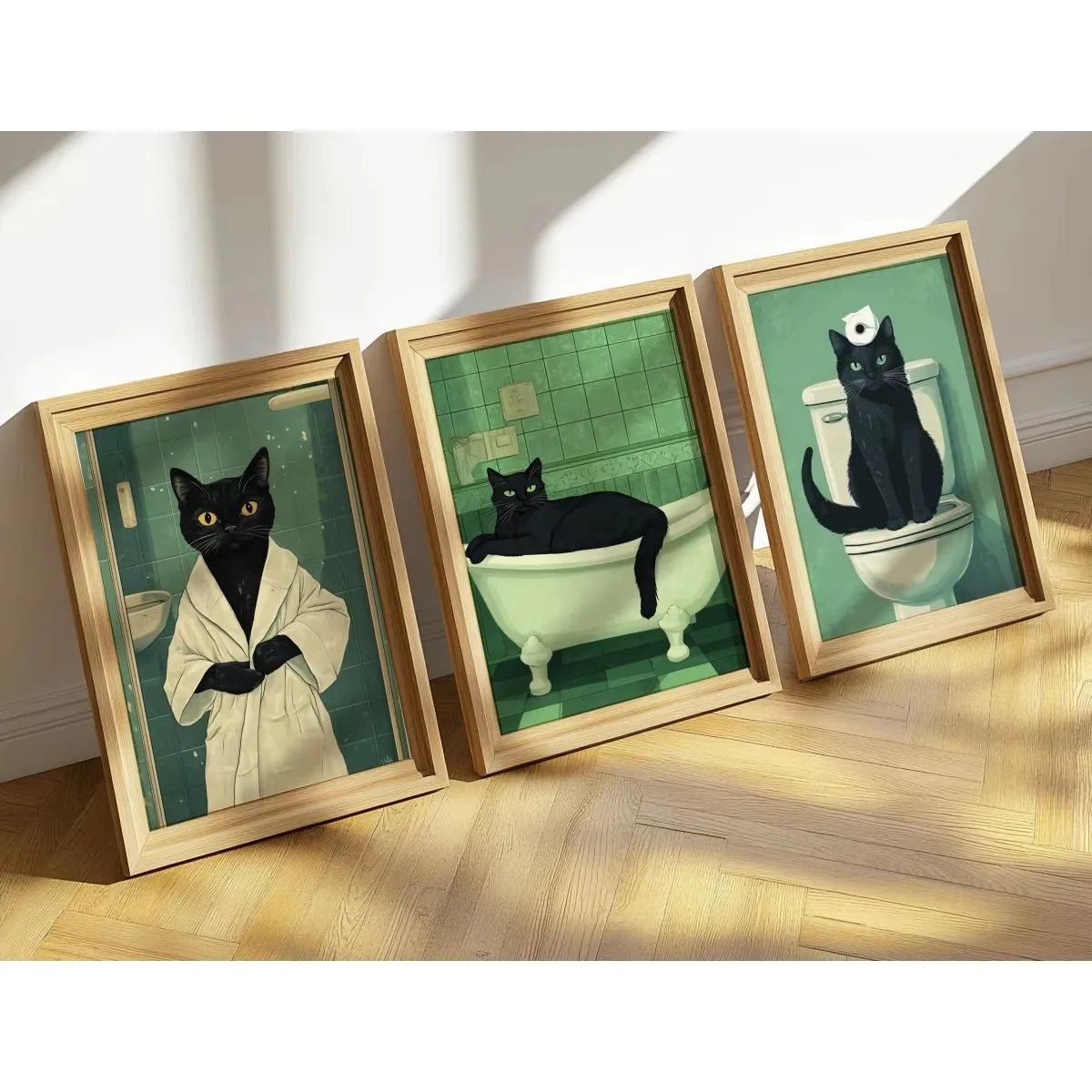 Funny Bathroom Black Cat Canvas Poster Retro Animal Toilet Wall Art Prints for Modern Living Room Bedroom Bathroom Home Decor