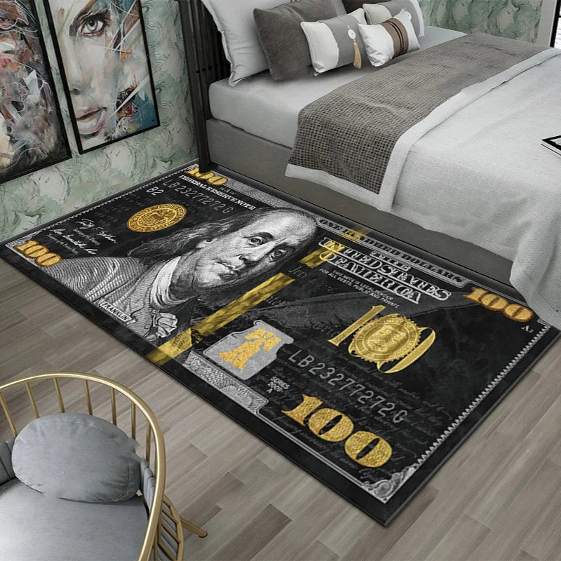Colorful Creative Dollar Money Print Carpet Mat Rug Large Area Bedroom Entryway Non-Slip Stain Resistant Home Decoration