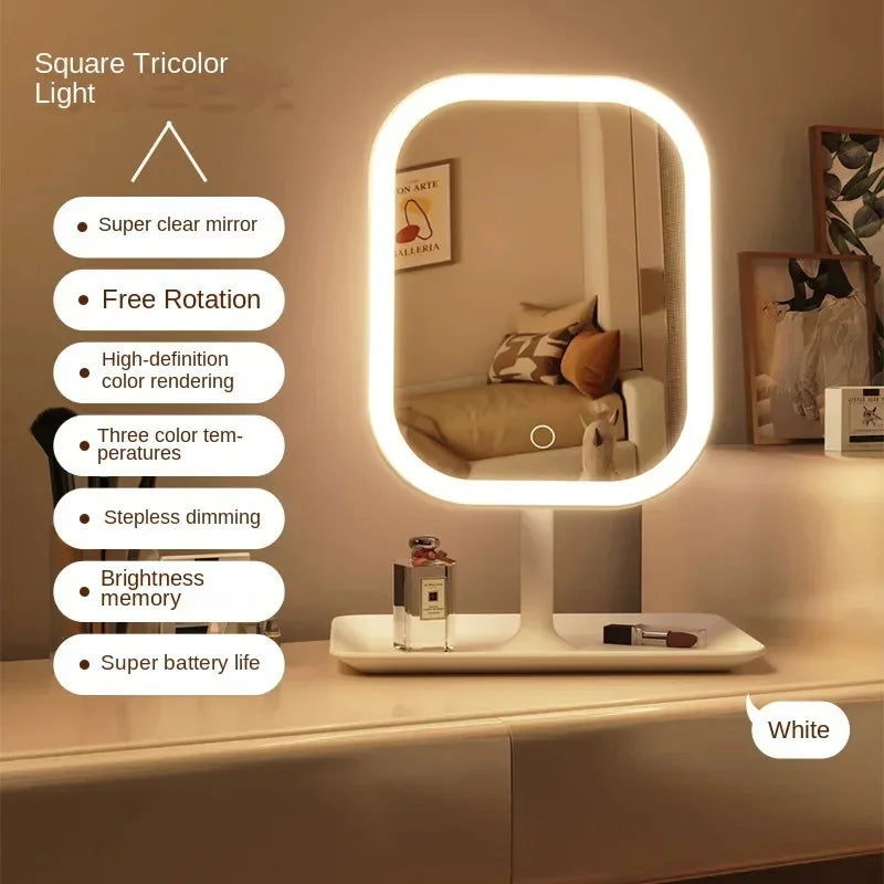 New 3 Colors Dimmable Lights Rechargeable LED Vanity Mirror - Touch Control Portable Cosmetic Mirror for Home Travel
