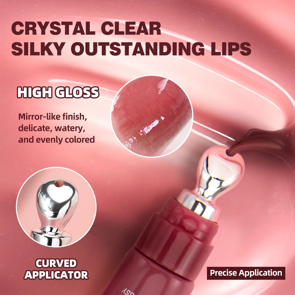 QIBEST Mirror Pearl Watery Crystal Jelly Lipgloss Lasting Moisturizing Lipstick Shine Glitter Lip Glaze Non Stick Cup Lip Makeup