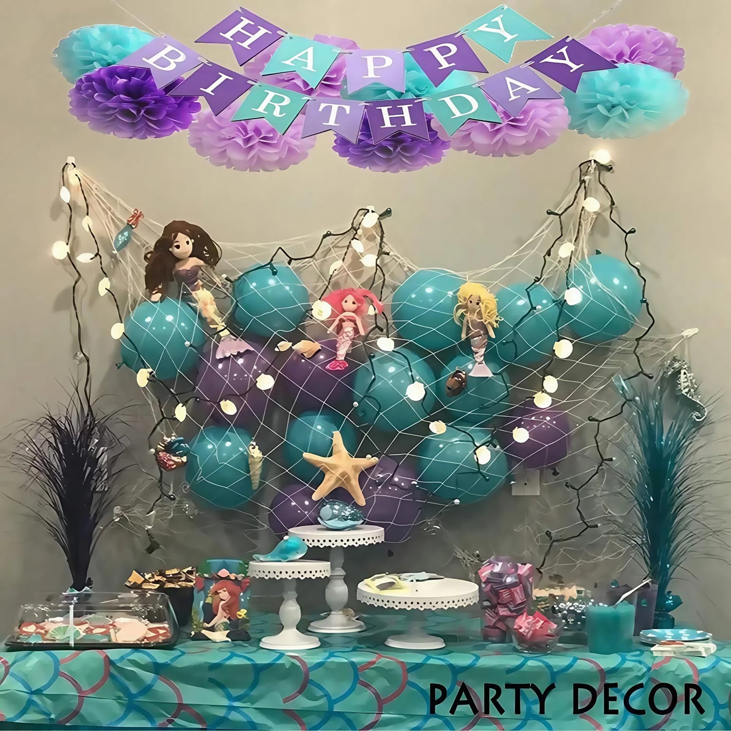 39x79in Beach Themed Fish Net Decorations for Pirate, Mermaid, Beach Party Home Bedroom Decor