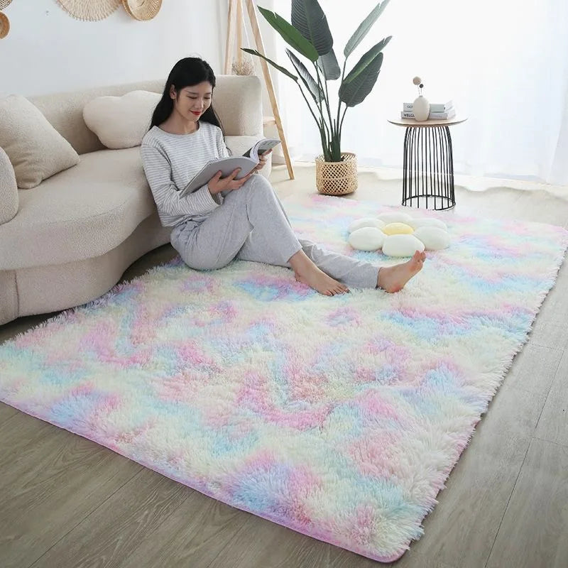 Furry Carpet Living Room Mat Modern Bedroom Nordic Style Decoration Carpet Large Size Black Gray White Non Slip Children's Rugs