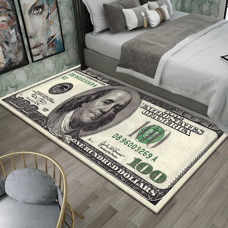 Colorful Creative Dollar Money Print Carpet Mat Rug Large Area Bedroom Entryway Non-Slip Stain Resistant Home Decoration